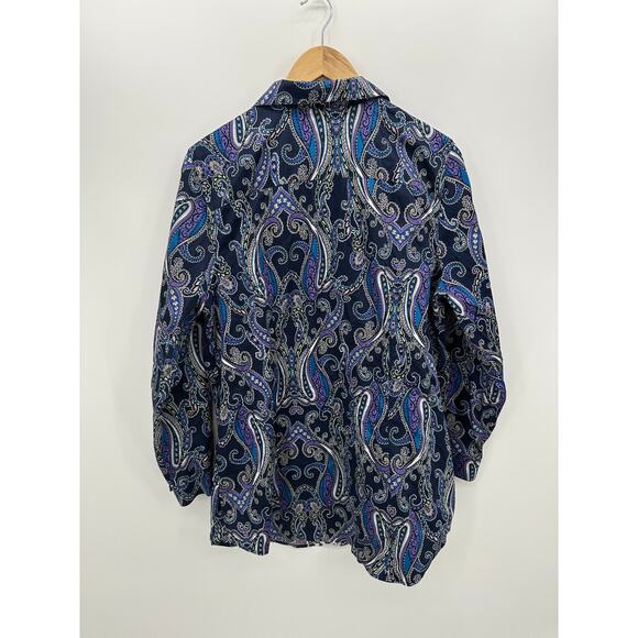 Chicos Tunic Women Purple Paisley Hidden Button No Iron Button Front Size L - Picture 2 of 8